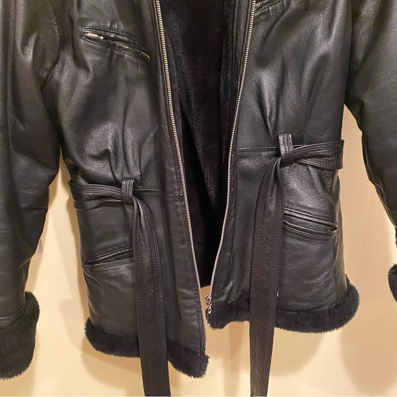 Black Leather Jacket with Fur Trim - Picture 3 of 7